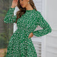 Printed Frill Neck Long Sleeve Dress