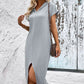 Short Sleeve Front Slit Hooded Dress