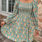 Floral Smocked Flounce Sleeve Square Neck Dress