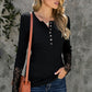 Crochet Lace Hem Sleeve Button Top