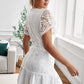 Floral Lace Pompom Detail Tie-Waist Flutter Sleeve Dress
