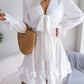 Tie Front Smocked Waist Flounce Sleeve Dress