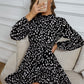 Printed Frill Neck Long Sleeve Dress