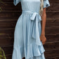 Tie Waist Petal Sleeve Ruffle Hem Dress