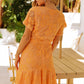 Floral Lace Pompom Detail Tie-Waist Flutter Sleeve Dress