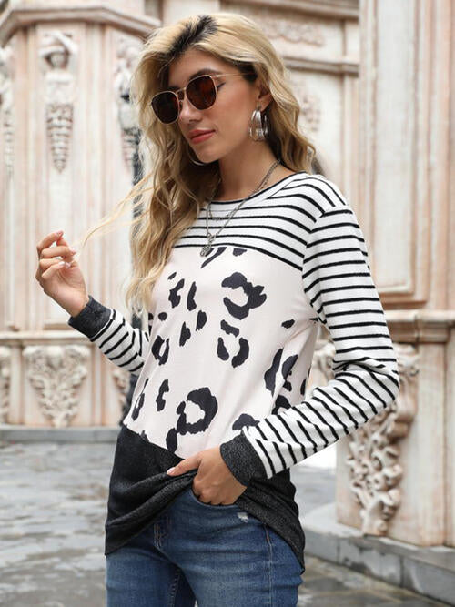 Leopard Striped Long Sleeve T-Shirt