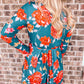 Floral Long Sleeve Pleated Detail Dress