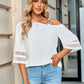 Asymmetrical Neck Sheer Striped Flare Sleeve Blouse