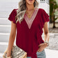 Contrast Ruffle Trim Flutter Sleeve Blouse