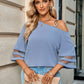 Asymmetrical Neck Sheer Striped Flare Sleeve Blouse