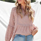 Swiss Dot Frilled Notched Neck Blouse