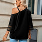 Asymmetrical Neck Sheer Striped Flare Sleeve Blouse
