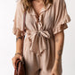 Striped Tie Detail Ruffled Romper with Pockets