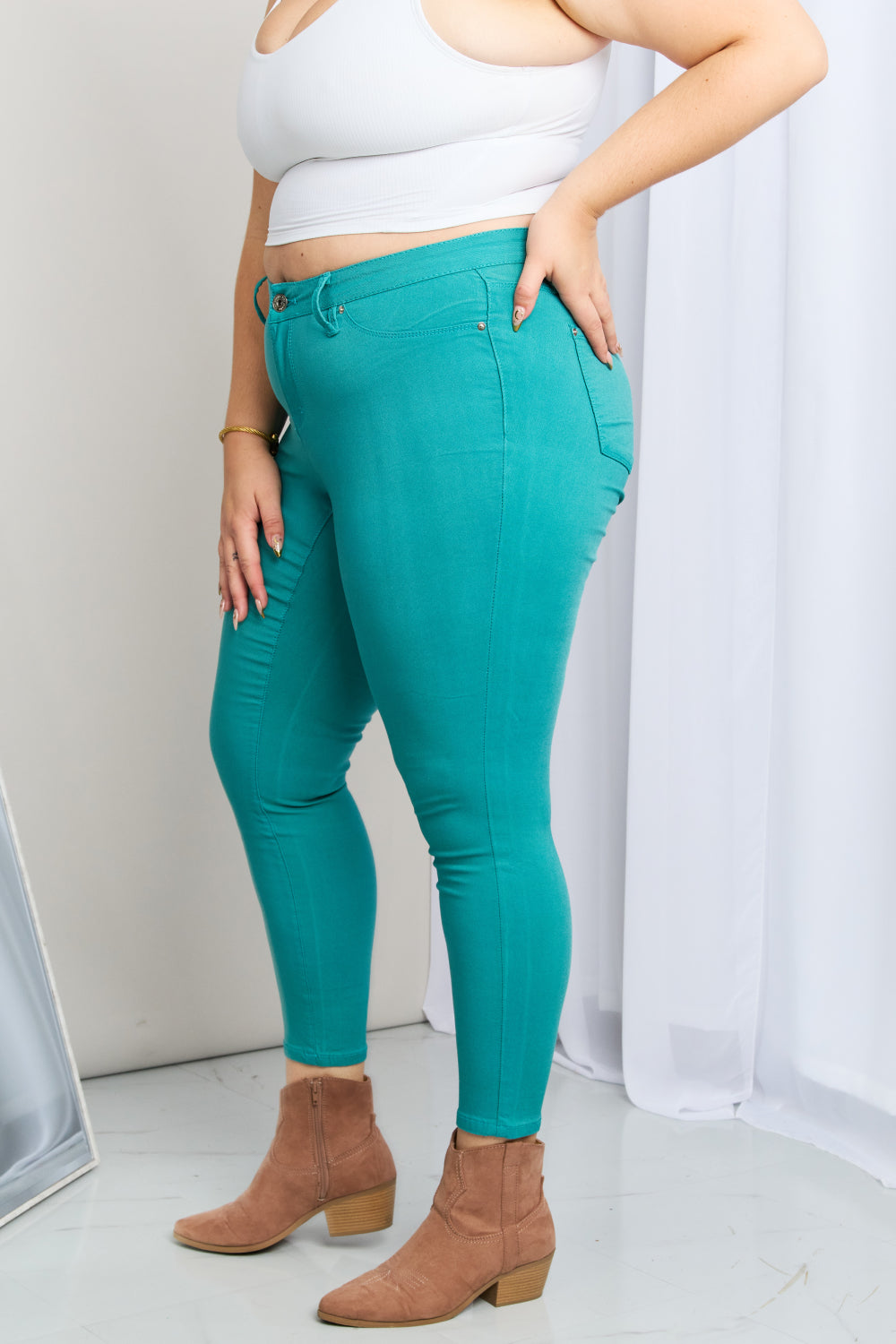 Hyper-Stretch Mid-Rise Skinny Jeans | Sea Green