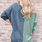 Two-Tone Textured V-Neck Blouse