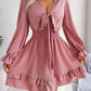 Tie Front Smocked Waist Flounce Sleeve Dress