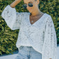 Lace Balloon Sleeve V-Neck Tunic Blouse