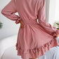 Tie Front Smocked Waist Flounce Sleeve Dress