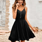 Decorative Button Smocked Waist Spaghetti Strap Dress