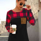 Plaid Round Neck Long Sleeve T-Shirt