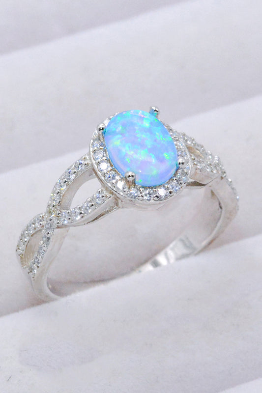 Sterling Silver Opal Halo Ring