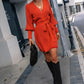 Belted Surplice Lantern Sleeve Wrap Sweater Dress