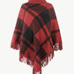 Plaid Turtleneck Fringe Hem Poncho