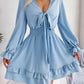 Tie Front Smocked Waist Flounce Sleeve Dress