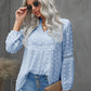 Swiss Dot Frilled Notched Neck Blouse