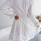 Tie Front Smocked Waist Flounce Sleeve Dress