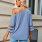 Asymmetrical Neck Sheer Striped Flare Sleeve Blouse