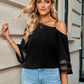 Asymmetrical Neck Sheer Striped Flare Sleeve Blouse