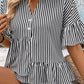Striped Asymmetrical Flounce Sleeve Blouse