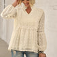 Swiss Dot Frilled Notched Neck Blouse