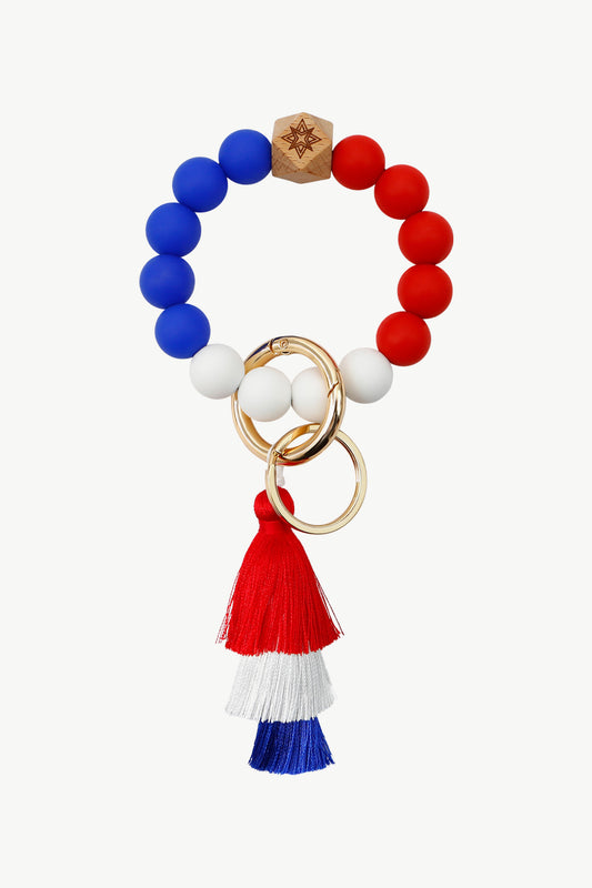 Red White and Blue Tassel Bead Wristlet Key Chain