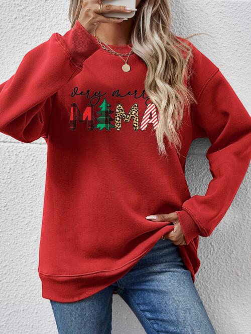 Letter Graphic Round Neck Long Sleeve Sweatshirt