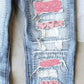 Leopard Patch Distressed Straight Leg Jeans