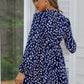 Printed Frill Neck Long Sleeve Dress