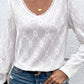 Eyelet V-Neck Long Sleeve T-Shirt