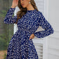Printed Frill Neck Long Sleeve Dress