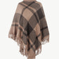 Plaid Turtleneck Fringe Hem Poncho
