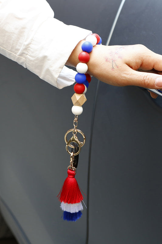 Red White and Blue Silicone Bead Wristlet Key Chain