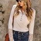 Crochet Lace Hem Sleeve Button Top