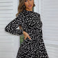 Printed Frill Neck Long Sleeve Dress