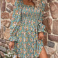 Floral Smocked Flounce Sleeve Square Neck Dress