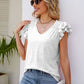 Smocked Flutter Sleeve V-Neck Top