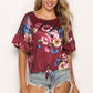 Floral Tie Hem Flounce Sleeve Top