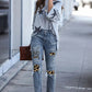 Easter Leopard Patch Bunny Graphic Jeans
