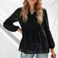 Swiss Dot Frilled Notched Neck Blouse
