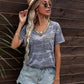 Glitter V-Neck Short Sleeve Tee Shirt
